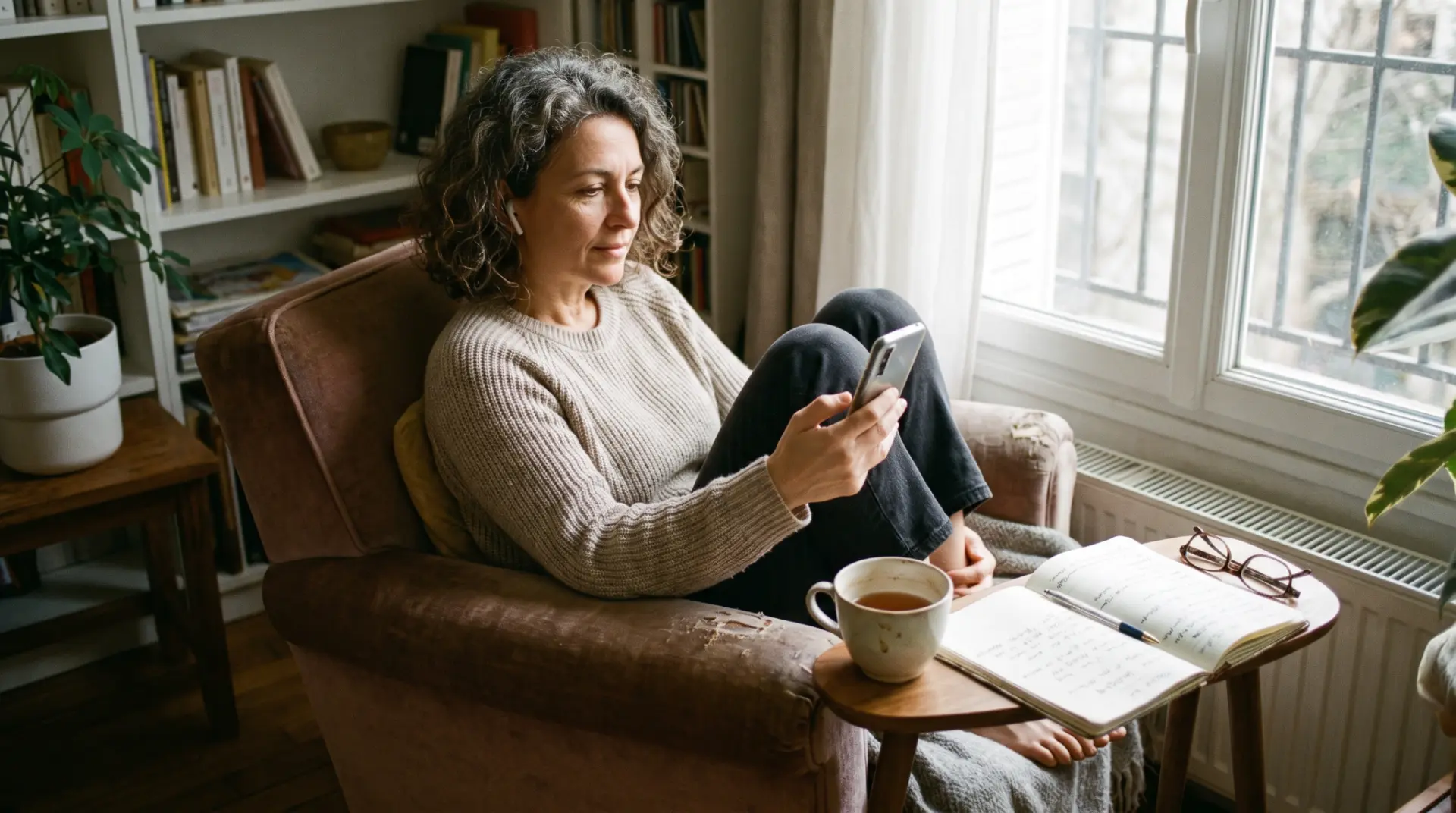Woman listening to a Wordletic session at home